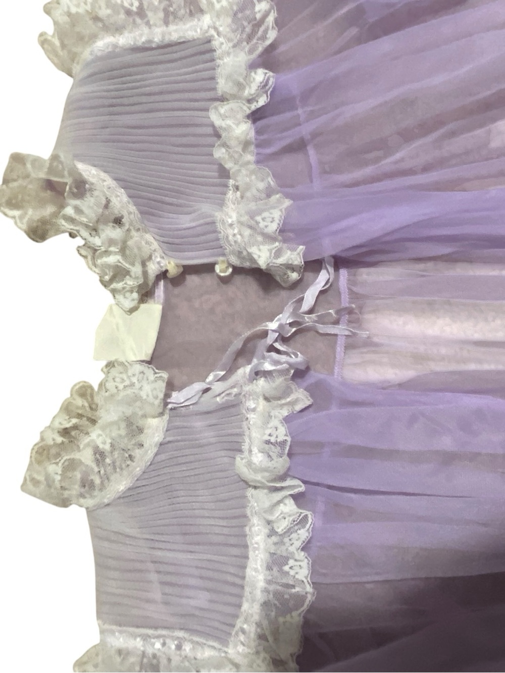 Sheer Lavender Peignoir with White Ruffle Collar Size Small - Picture 2 of 4
